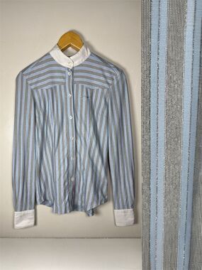 Animo Show Shirt IT 40 US Size 4 Small Blue Silver Stripe Horse Equestrian